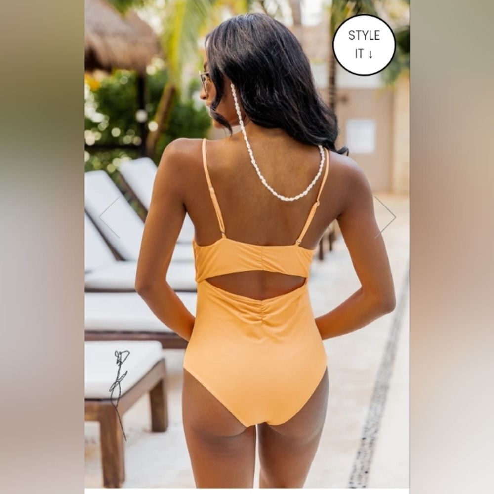 NWOT - ALL INCLUSIVE RESORT ORANGE CINCHED CUTOUT ONE PIECE SWIMSUIT - Picture 7 of 9